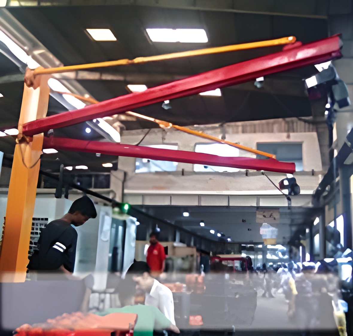 Floor-mounted twin arm jib crane installed by GS Tool & Components